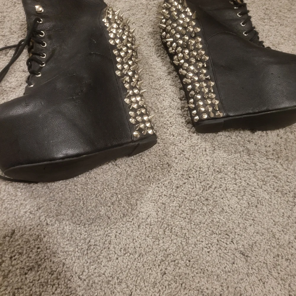 Jeffrey Campbell Black Lace Up Studded Boots - Picture 5 of 6